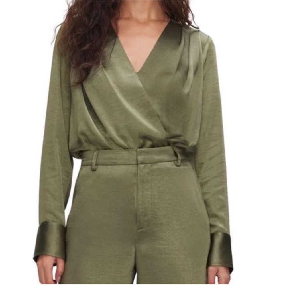 Olive Green Satin Wrap body suit